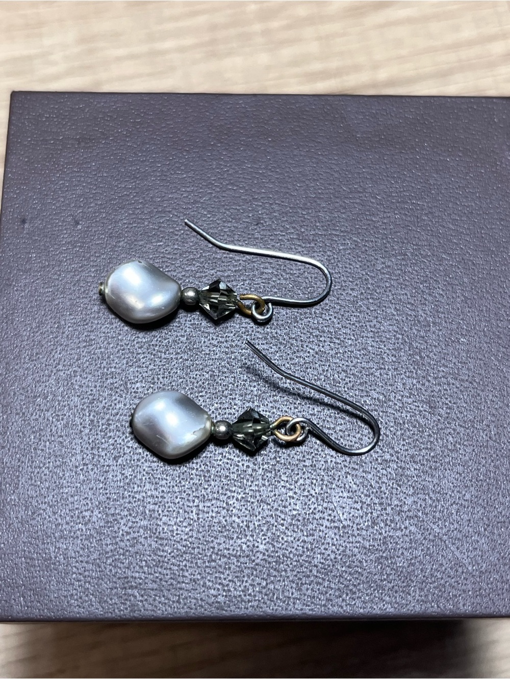 Delicate White Baroque Pearl & Gray Crystal Drop Earrings - Women Jewelry